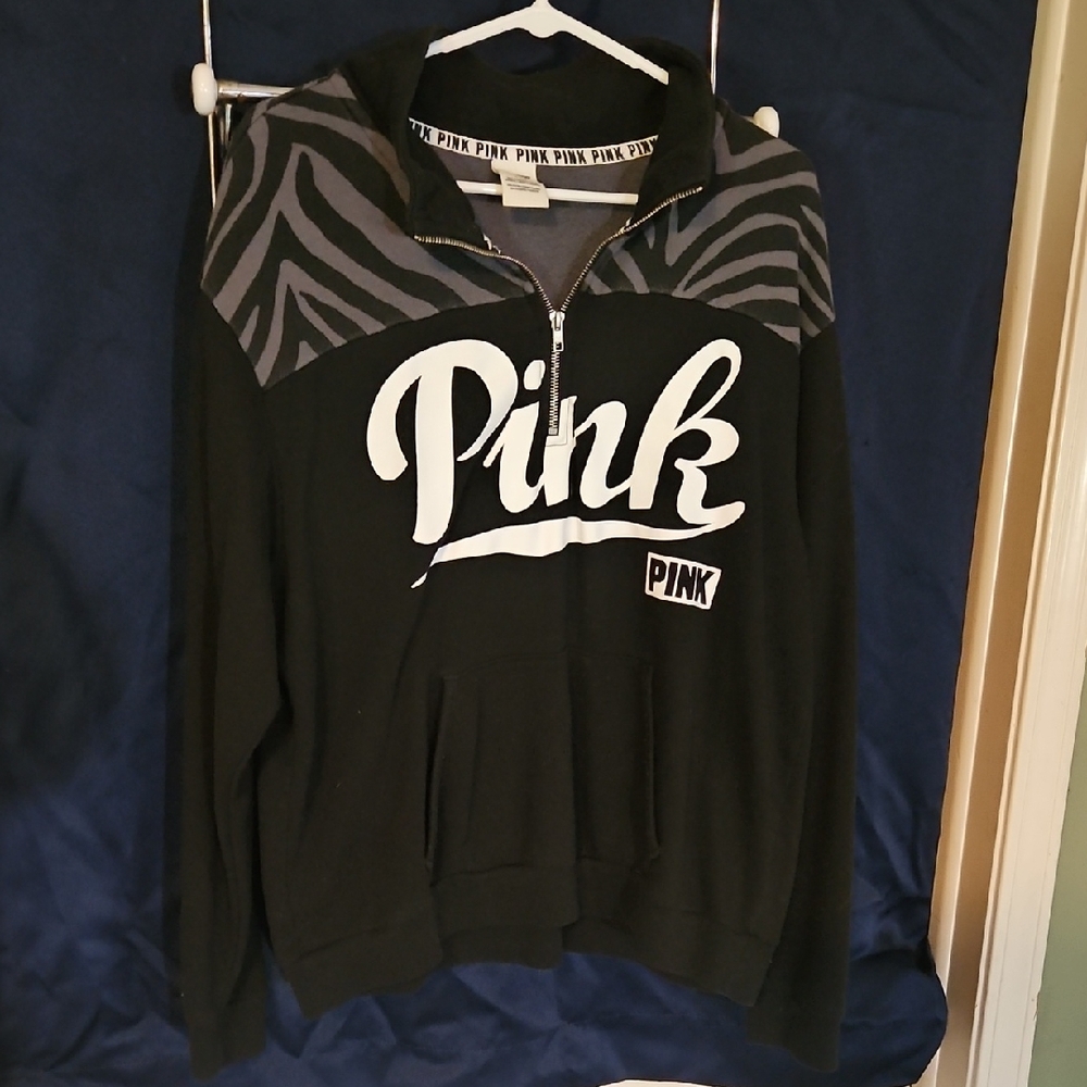 PINK Victoria's Secret Black and Gray Zebra Half Zip Sweater